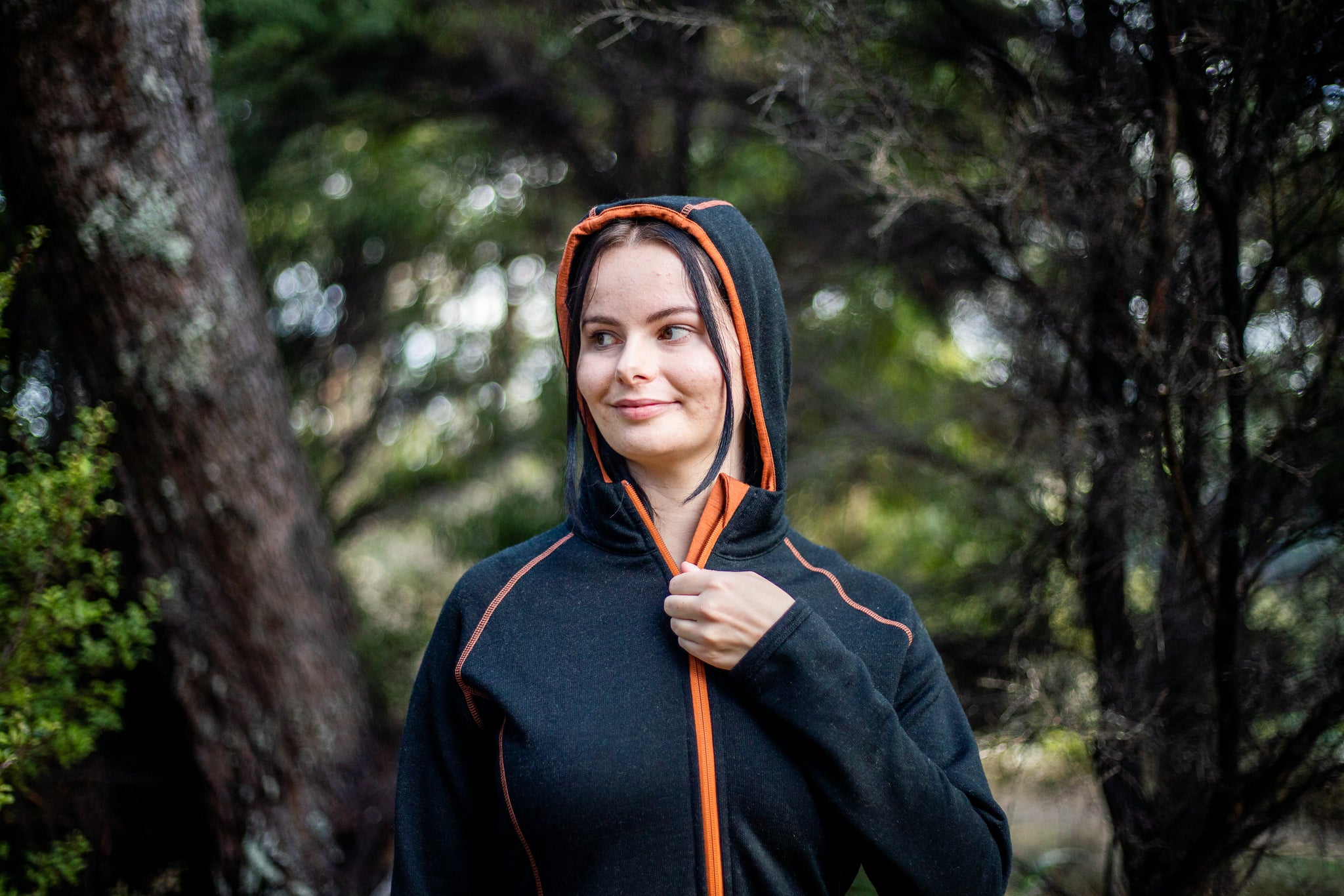 Ladies Merino/Tencel Full Zip Jacket with Hood. Made in New Zealand.