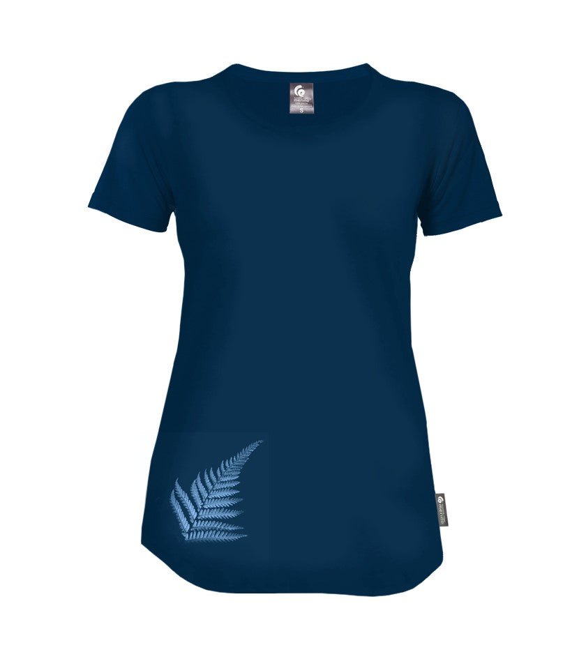 Womens Merino Tee Shirt Ink Blue Made in NZ Tussock Ridge Merino
