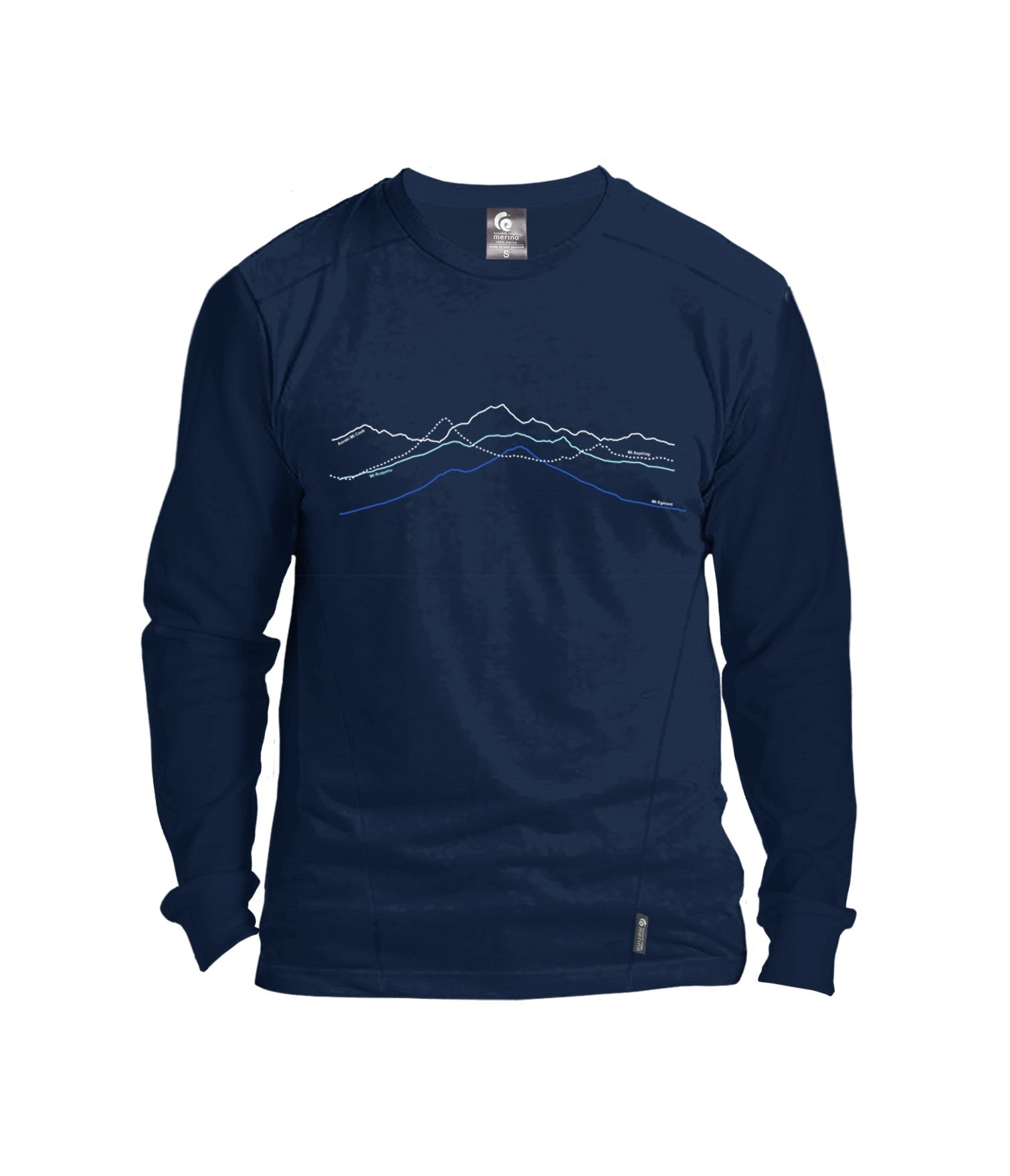 Merino Men's Long Sleeved Mountain Peaks Tee. Made in New Zealand.
