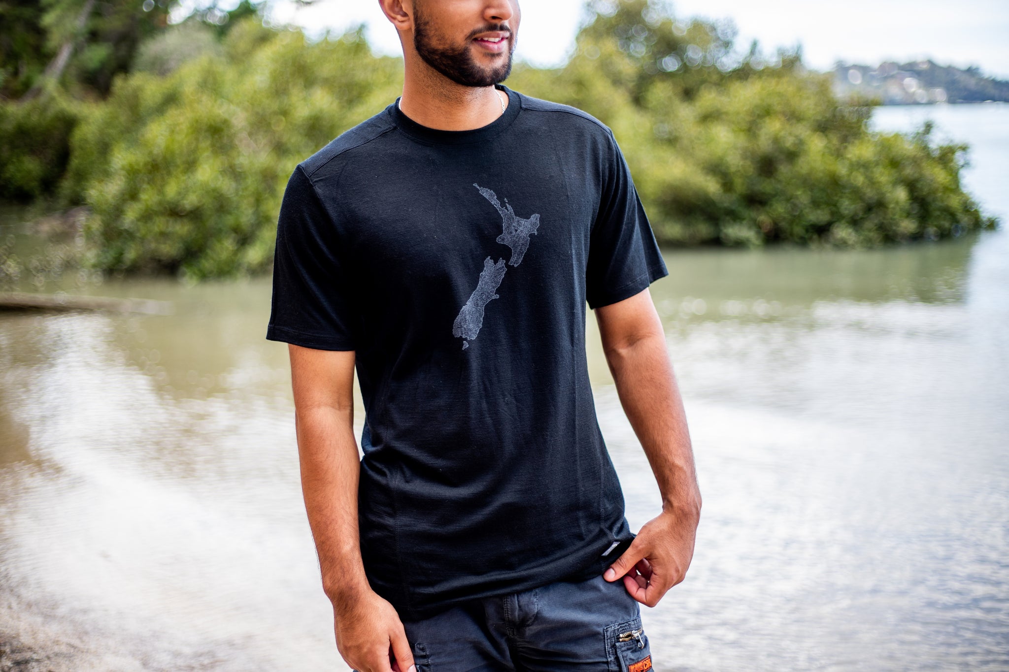 Merino Men's NZ Map Tee. Made in New Zealand.