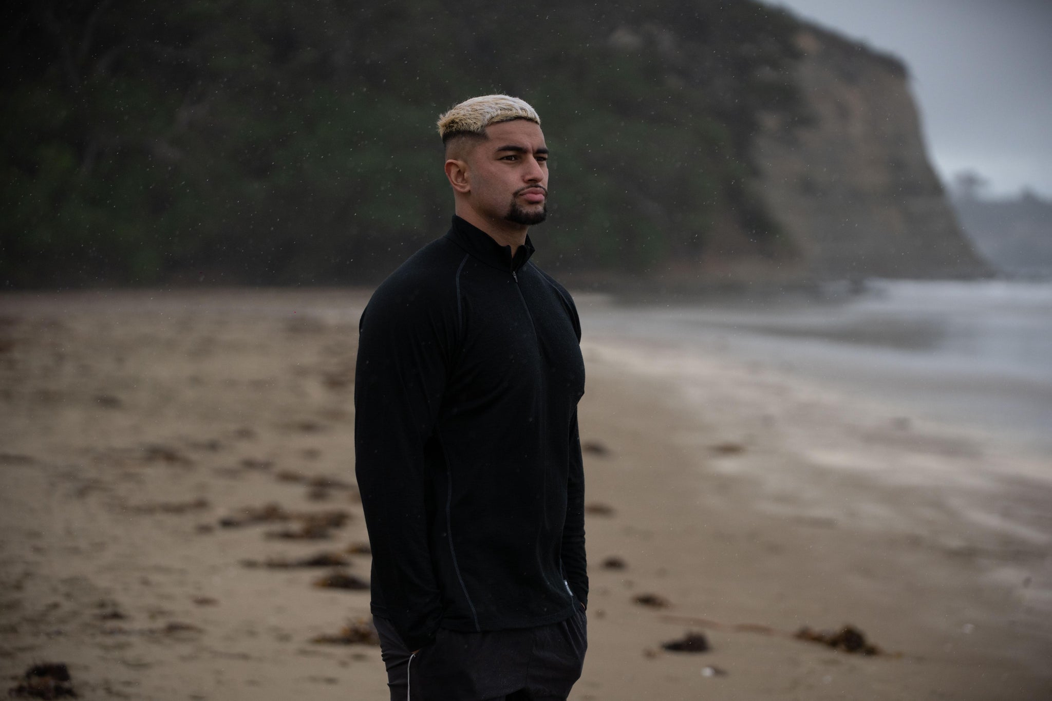 Merino Men's Black Light-weight Half Zip. Made in New Zealand.