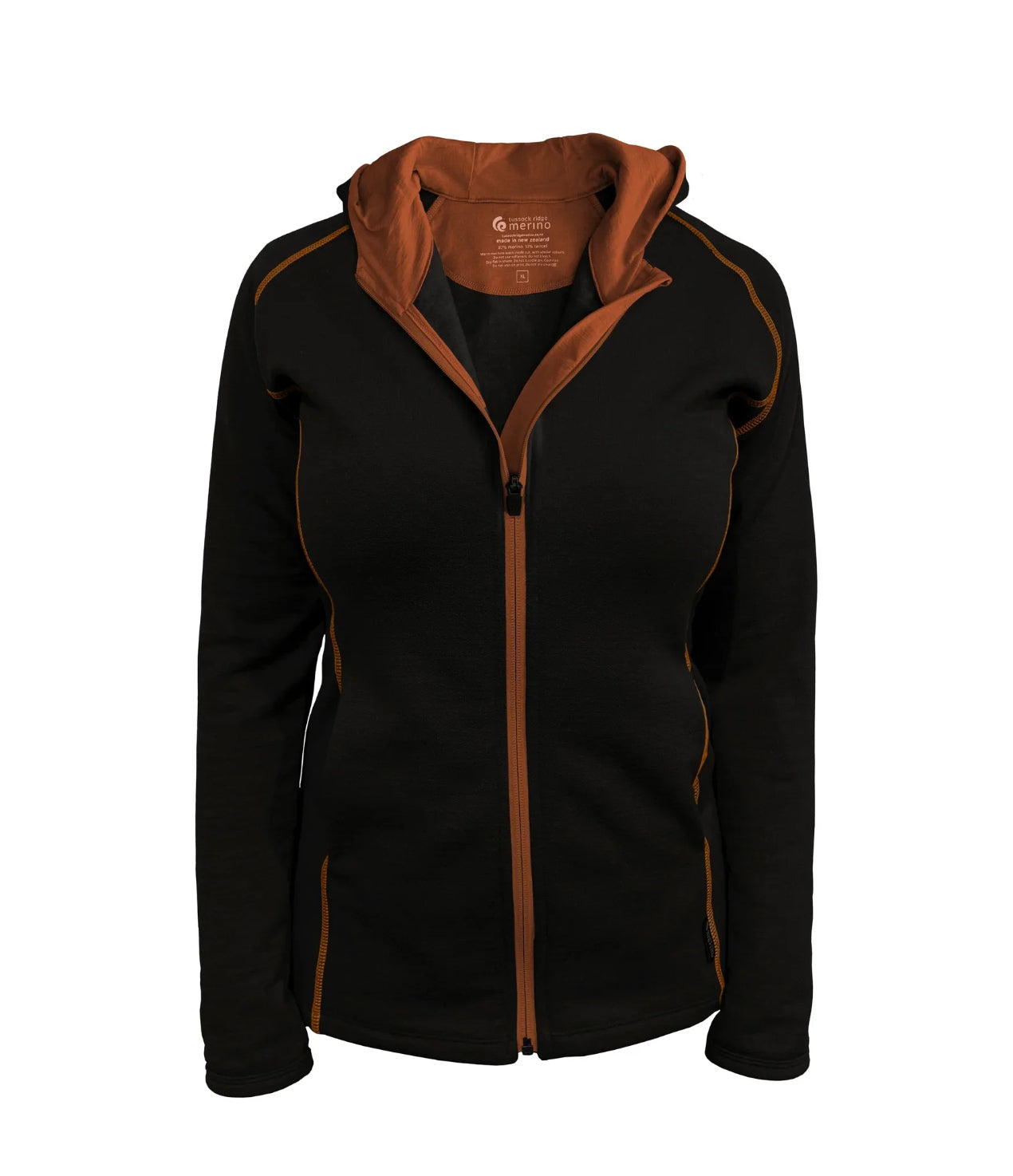Ladies Merino Tencel Full Zip Jacket with Hood. Made in New Zealand. Tussock Ridge Merino