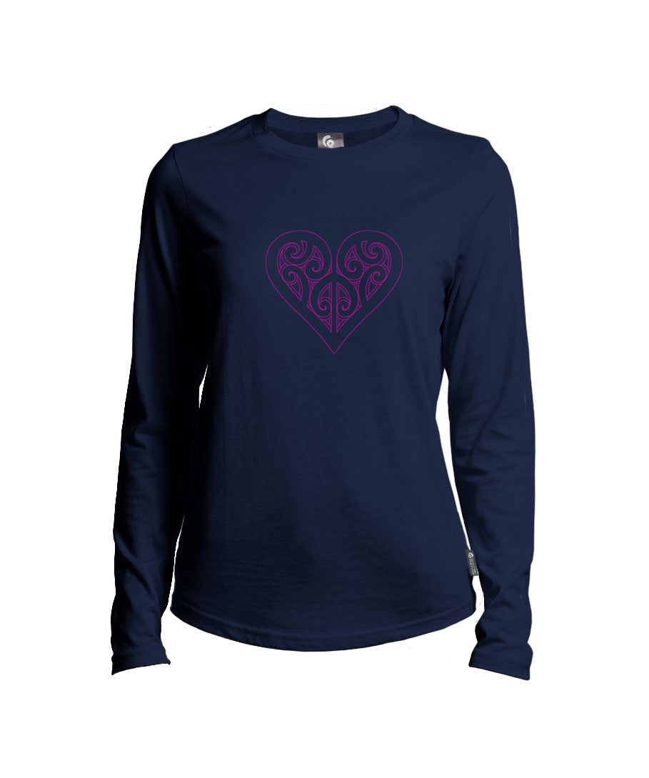 Merino Ladies Long Sleeved Koru Heart Tee. Made in New Zealand.