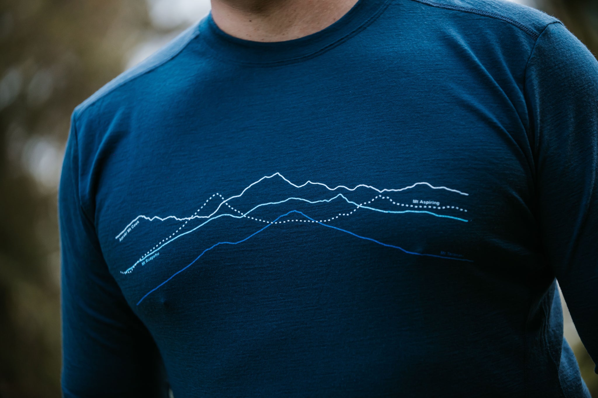 Merino Men's Long Sleeved Mountain Peaks Tee. Made in New Zealand.