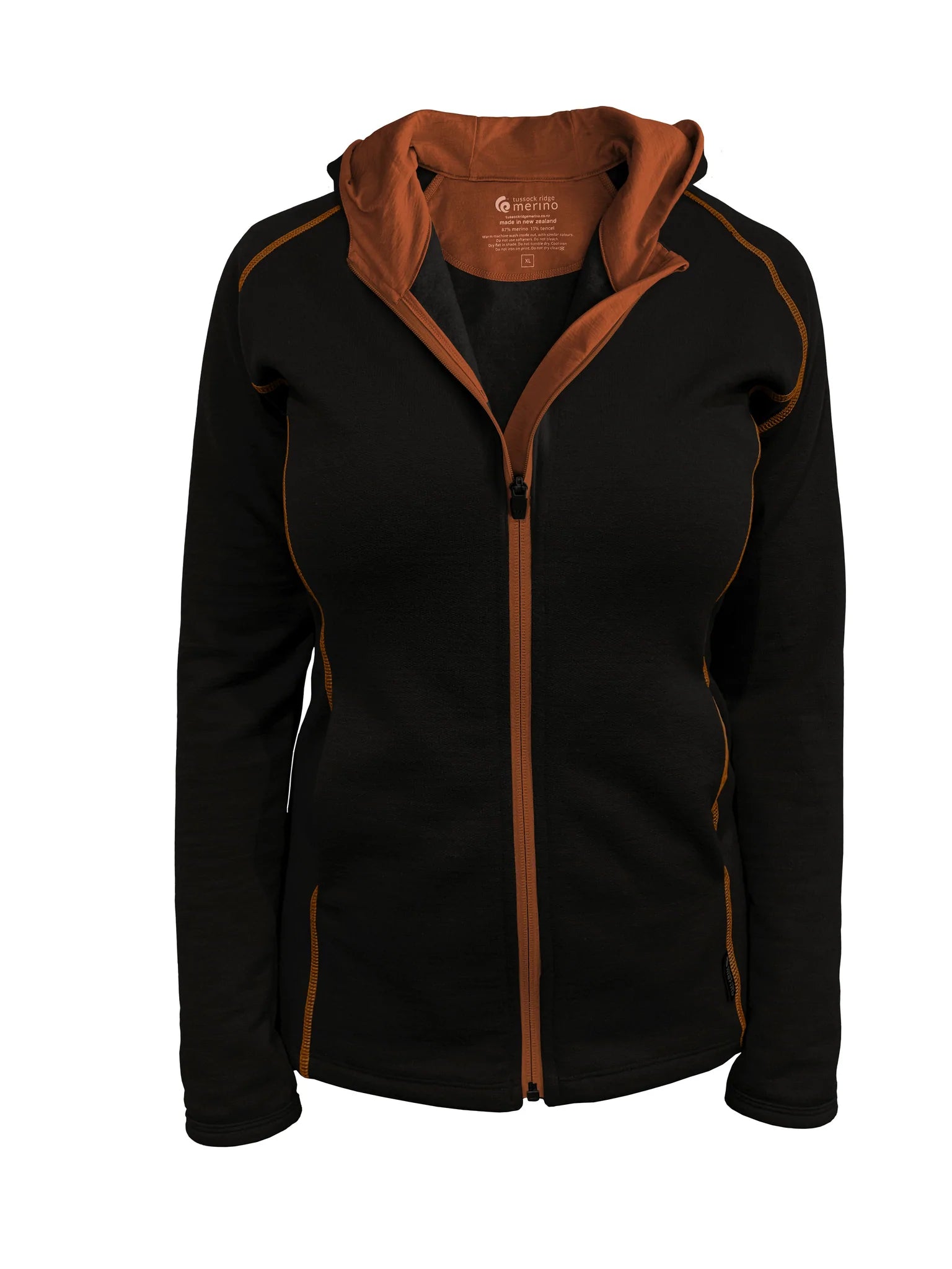Ladies Merino/Tencel Full Zip Jacket with Hood. Made in New Zealand